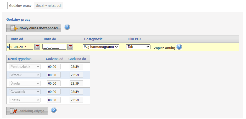Harmonogram pracy komórki (wypełnione przykładowymi danymi)